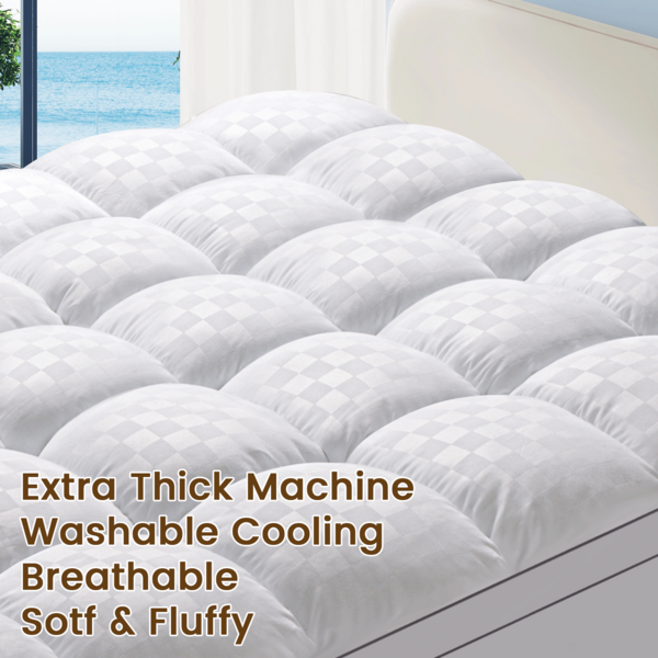 JustLet Mattress Topper - Ultra Plush, Pain-Relieving Pad With Cooling Technology, 8-21 Inch Deep Pocket Design, Luxurious Overfilled Down-Alternative Fill