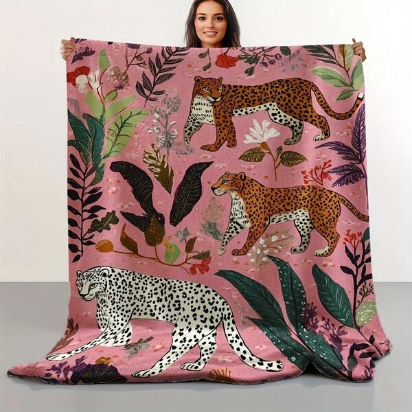Pink Leopard Print Flannel Blankets & Throws Sofa Towel Soft Comfortable Throws Blankets Birthday Gifts Family HolidayDaily CoupleParty Anniversary Wedding Souvenir Blankets Halloween Christmas Graduation Season