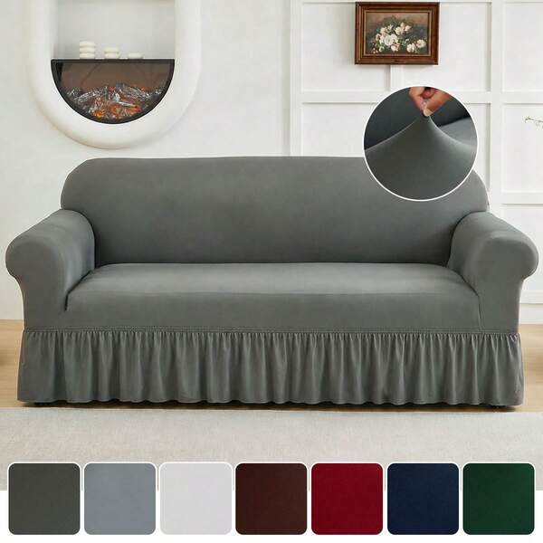 XM-Mirelitho 1PC Lightweight Sofa Slipcover Stretch Milk Silk Breathable Cool ForSummer Anti-Dirty And Non-Slip Solid Color Sofa Cover Suitable For 1/2/3/4 Seat Home/Living Room Decoration All-Inclusive Sofa Protective Cover
